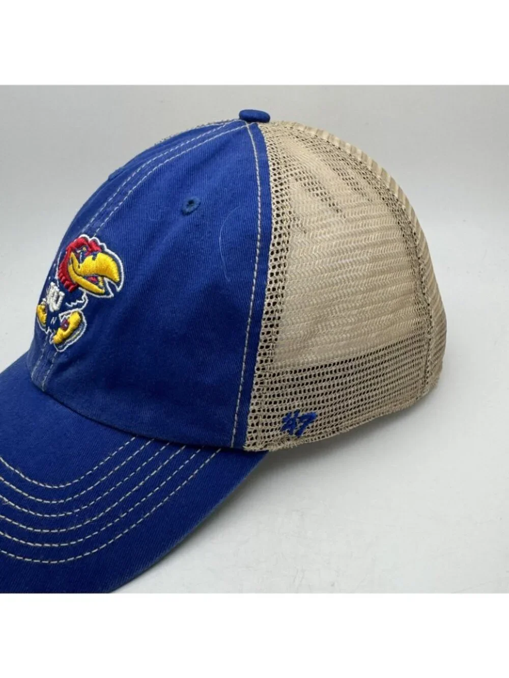 Kansas Jayhawks KU NCAA Adjustable Trucker Hat Royal Blue Tan Cap OHT 47 Brand